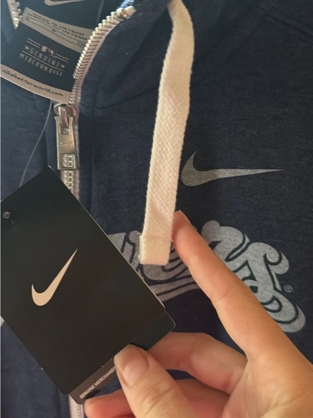 Nike Navy Blue Brewers Zip-Up Hoodie with White Trim
